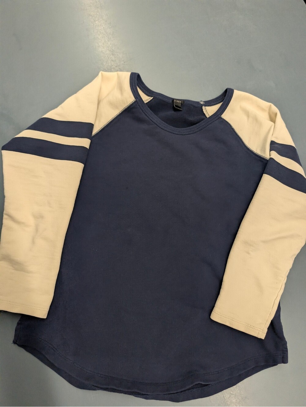 J.Crew Women's Long Sleeve Navy and Cream Raglan Shirt, Size Large